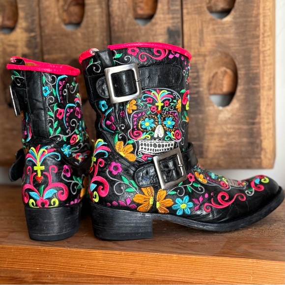 OLD GRINGO Klak Sugar Skull Biker Boots Size 9 - Picture 2 of 6